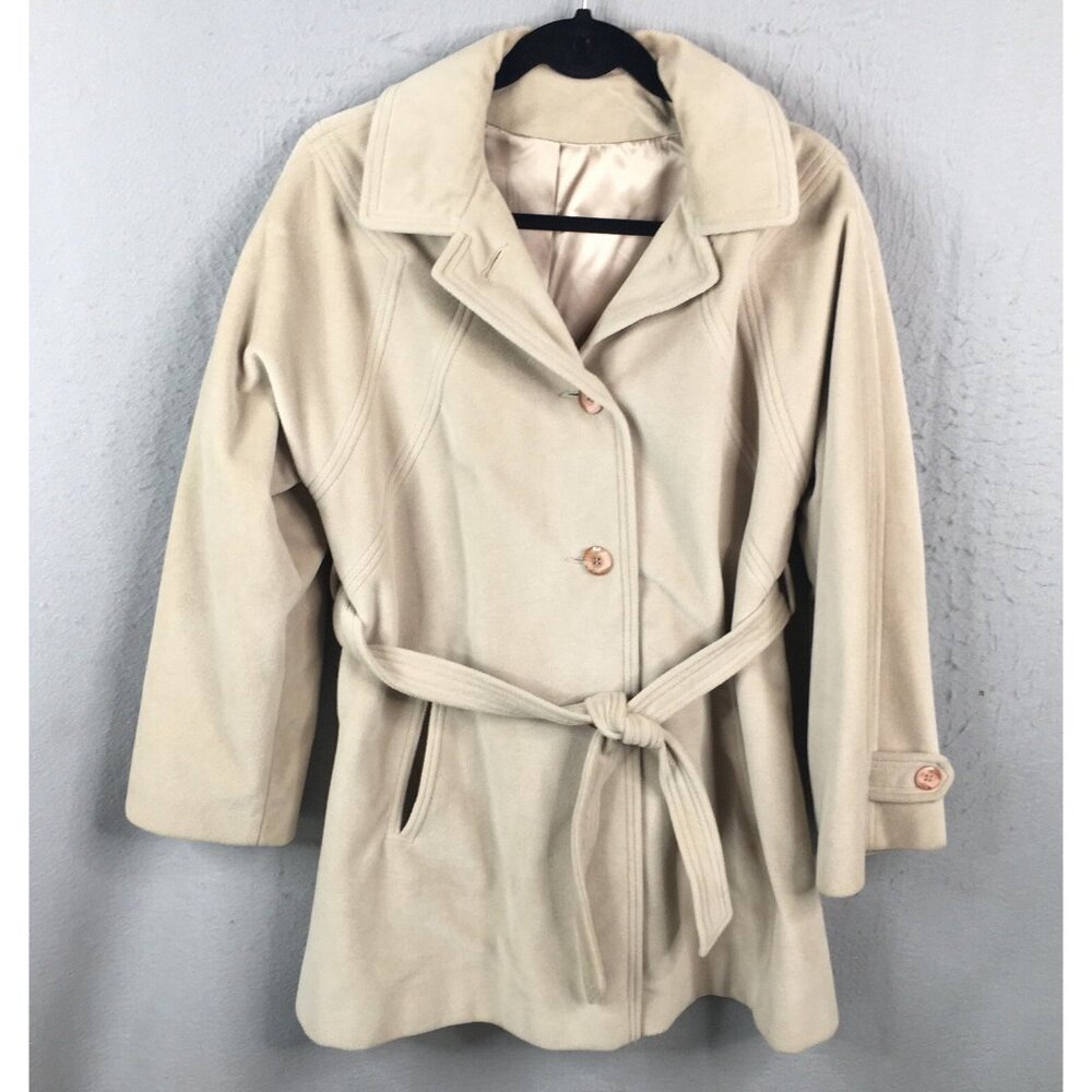 Juli De Roma Coat Womens 14 Tan Belted Office Classic Kajjimir Manmade Old Money